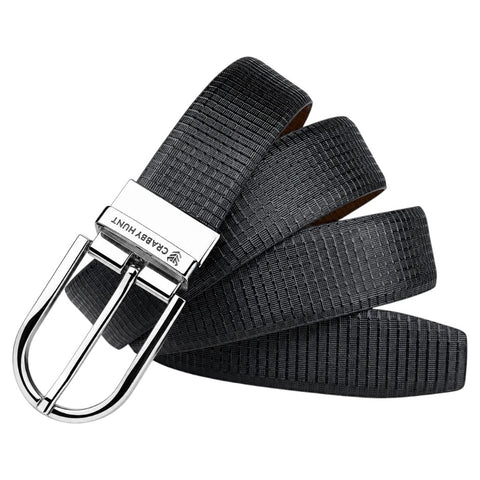Crabby Hunt Men's Reversible Genuine Leather Belt with Apex Silver Round Buckle | Black & Brown Formal Belt