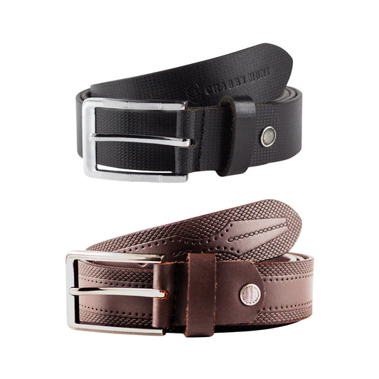 Genuine Leather Belt Combo – Classic Black & Rich Brown with Premium Buckles