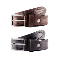 Men’s Textured Leather Belt Combo – Black & Brown with Premium Metal Buckles