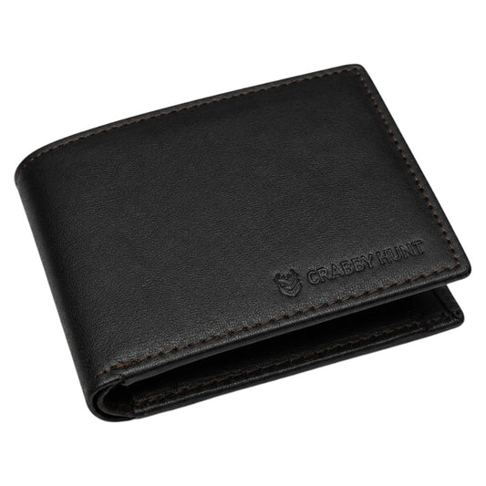 CRABBY HUNT Premium Black Leather Wallet for Men | Classic Bi-Fold Design