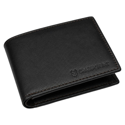 CRABBY HUNT Premium Black Leather Wallet for Men | Classic Bi-Fold Design