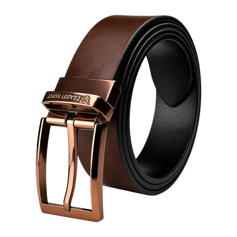 Men Choco Brown & Black Genuine Leather Reversible Belt (Mild Square Buckle)