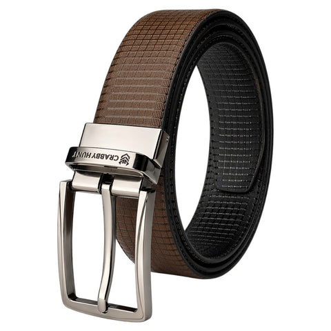 Men’s Reversible Leather Belt – Black & Brown Dual Style | Textured Finish | Square Buckle | Crabby Hunt