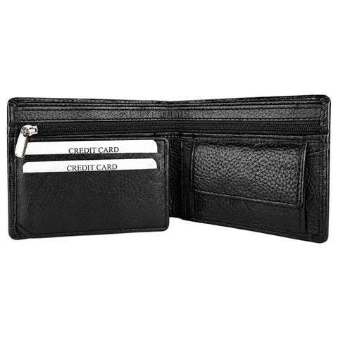 Crabby Hunt Men’s Black Leather Wallet | Bifold Horizontal Zip | Slim Card Holder