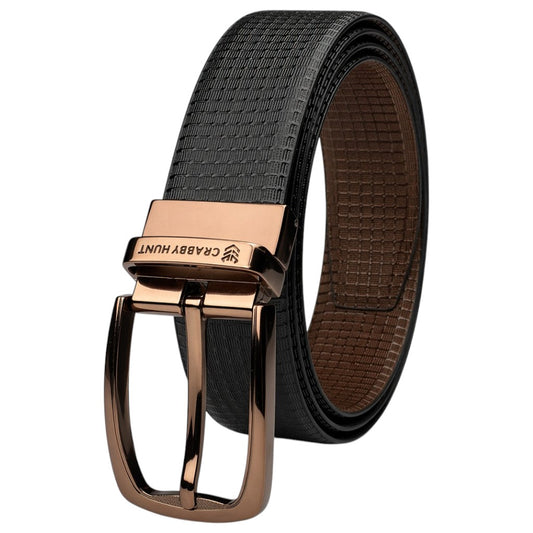 Men’s Genuine Leather Belt | Premium Textured Brown Belt with Rose Gold Buckle | Formal & Casual Wear