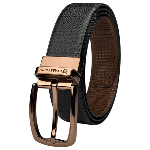 Men’s Genuine Leather Belt | Premium Textured Brown Belt with Rose Gold Buckle | Formal & Casual Wear