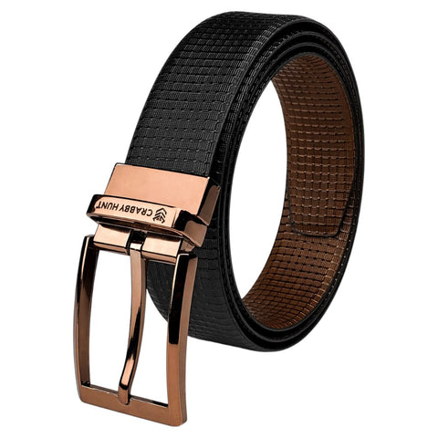 Reversible Genuine Leather Belt for Men – Brown & Black Dual Tone | Square Buckle | Crabby Hunt