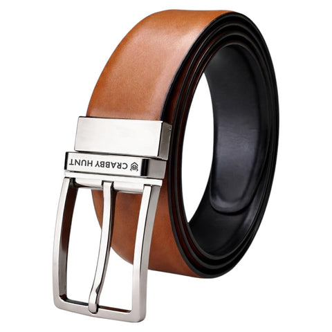 Men’s Reversible Genuine Leather Belt (Black & Brown) with Metro Silver Buckle