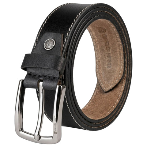 Crabby Hunt Black Leather Belt for Men – Premium Genuine Leather with Thread Stitch Design, Formal & Casual