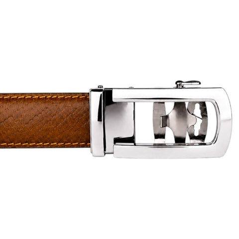 Crabby Hunt Men's Genuine Leather Auto Lock Belt – Brown Python Texture | Silver Ratchet Buckle | 35mm