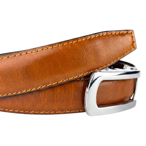 Tan Tiger Genuine Leather Auto Lock Belt | Silver Buckle | Crabby Hunt