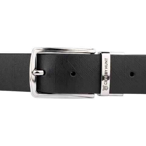 Crabby Hunt Reversible Genuine Leather Belt for Men | Black & Brown 2-in-1 Formal Belt with Premium Metal Buckle