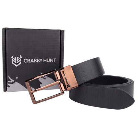 Men's Genuine Leather Belt | Textured Brown Leather Belt with Rose Gold Buckle | Crabby Hunt