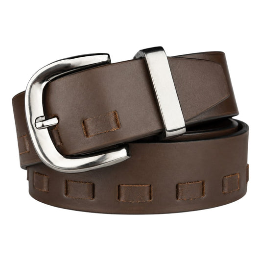 CRABBY HUNT Genuine Leather Belt for Men | Premium Brown Casual Belt with Metal Pin Buckle