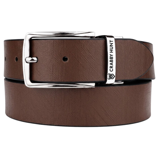Crabby Hunt Reversible Genuine Leather Belt for Men | Black & Brown 2-in-1 Formal Belt with Premium Metal Buckle