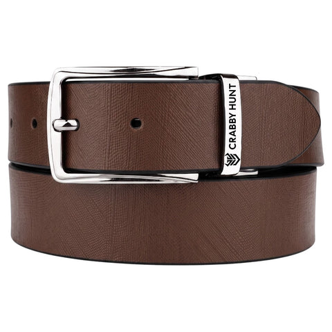 Crabby Hunt Reversible Genuine Leather Belt for Men | Black & Brown 2-in-1 Formal Belt with Premium Metal Buckle