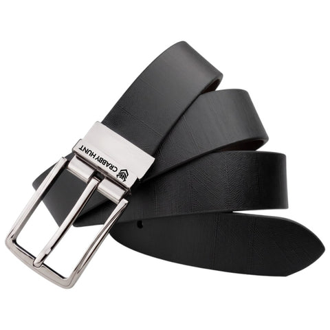 Crabby Hunt Men's Reversible Italian Leather Belt | Black & Brown | Premium Silver Pin Buckle | Genuine Leather Formal Belt for Men | 35 mm