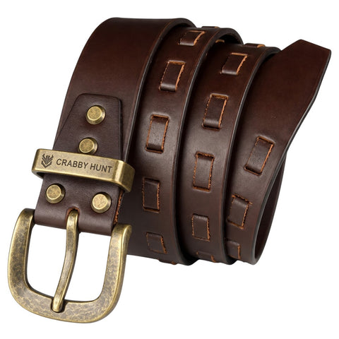 Crabby Hunt Men’s Braided Nubuck Leather Belt with Square Gun metal Buckle — Stylish Casual & Smart Wear
