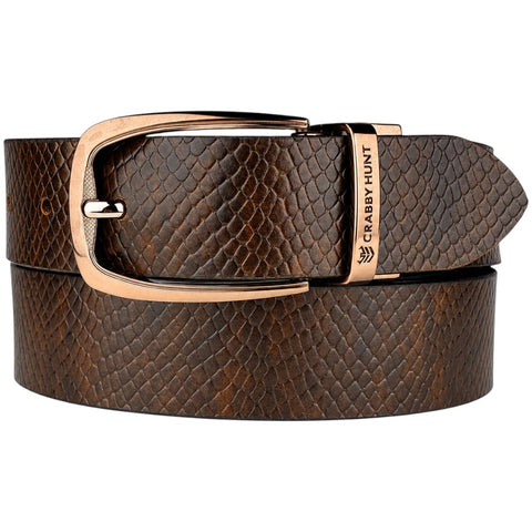 Crabby Hunt Men's Reversible Italian Leather Belt | Black & Brown Snake Texture | Premium Rose Gold Pin Buckle | Genuine Leather Belt for Men