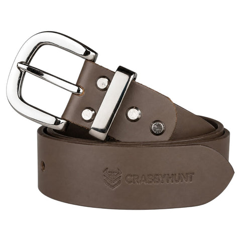 Crabby Hunt Premium Smooth Brown Leather Belt with Gunmetal Round Buckle & High-Shine Metal