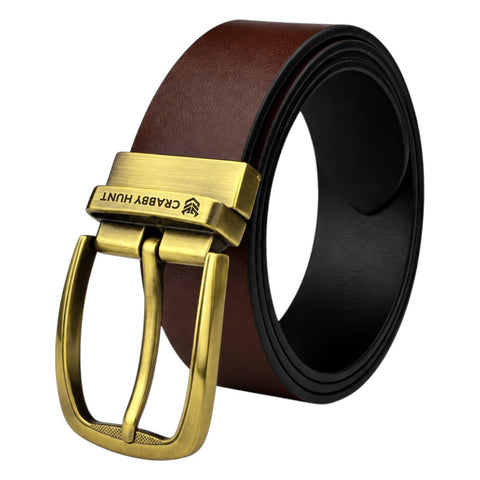 Men’s Genuine Leather Reversible Belt – Black & Brown with Antique Gold Buckle