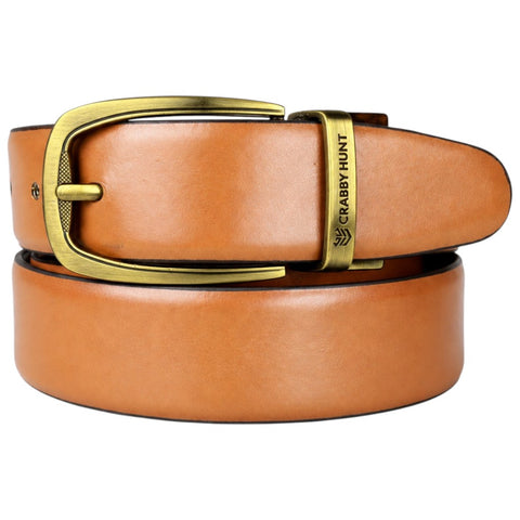 Crabby Hunt Men’s Reversible Genuine Leather Belt – Black & Tan Brown Smooth Finish with Antique Gold Buckle