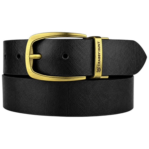 Men’s Black & Tan Reversible Genuine Leather Belt – Embossed Formal Belt with Antique Gold Buckle