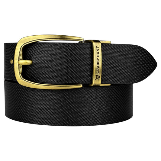 Men’s Black & Brown Reversible Genuine Leather Belt – Textured Formal Belt with Antique Gold Buckle