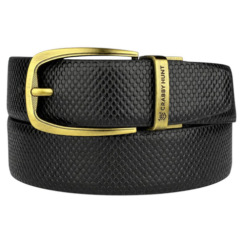 Crabby Hunt Men’s Reversible Genuine Leather Belt – Black & Brown Snake Pattern with Antique Gold Buckle