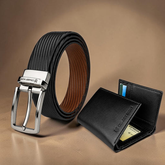 Premium Men's Leather Wallet & Belt Combo Set – Black Executive Gift Collection