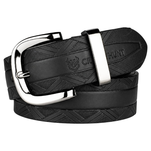 Crabby Hunt Black Patterned Genuine Leather Belt for Men – Premium Quality, Artistic Design, Durable & Sophisticated