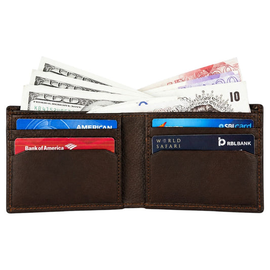 CRABBY HUNT Genuine Leather Slim Bifold Wallet for Men | Dark Brown Wallet with Multiple Card Slots