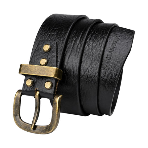 Genuine Black Leather Belt with Black Metal Buckle | Crabby Hunt