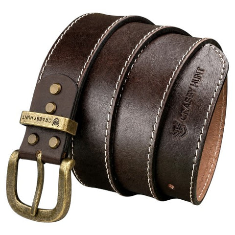 Crabby Hunt Men Genuine Leather Belt with Stitching | Dark Brown Formal & Casual Belt | Premium Thread Design