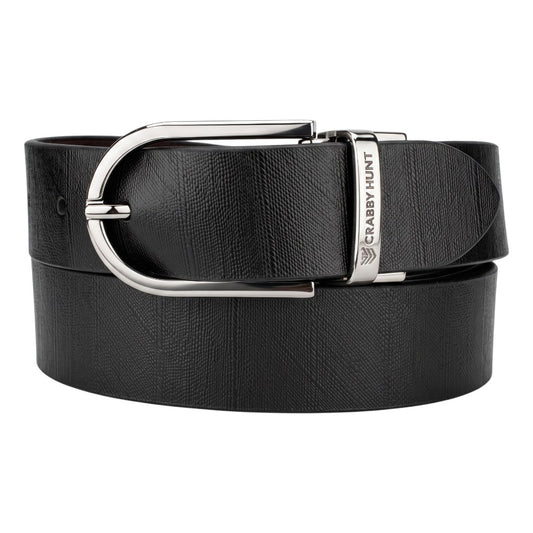Crabby Hunt Italian Leather Reversible Belt for Men | Premium Black & Brown 2-in-1 Genuine Leather Formal Belt