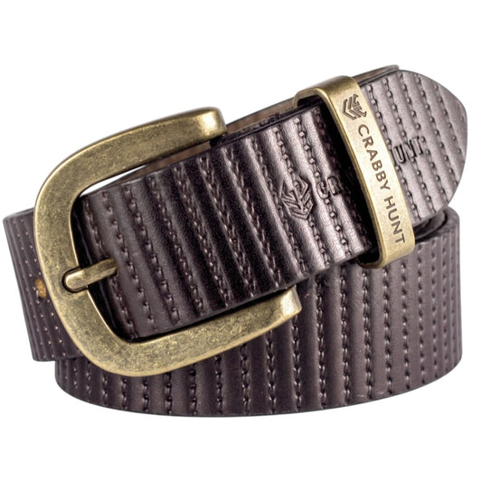 Crabby Hunt Textured Black Leather Belt for Men – Stylish Pattern, Genuine Craftsmanship, Rugged & Elegant