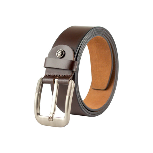 Crabby Hunt Genuine Leather Belt for Men – Warm Coffee Brown, 3.2 cm Wide with Classic Silver Buckle
