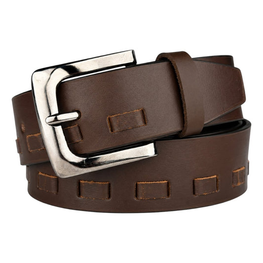 CRABBY HUNT Genuine Leather Belt for Men | Premium Brown Casual Belt with Antique Metal Pin Buckle