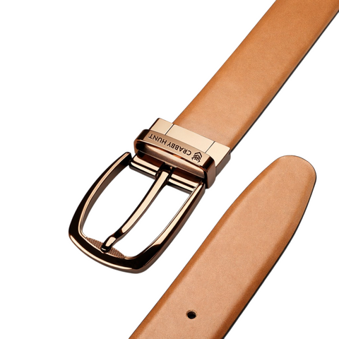Crabby Hunt Men’s Reversible Leather Belt with Metro Choco Gold Buckle