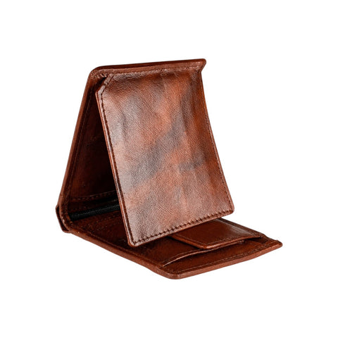 Crabby Hunt Brown Leather Wallet – Classic Bifold with Zip Pocket
