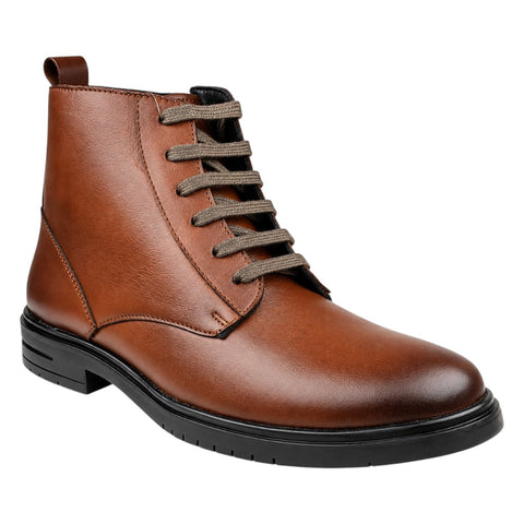 Crabby Hunt Men’s Brown Ankle Boots – Lace-Up Formal Casual Boots with Black Sole