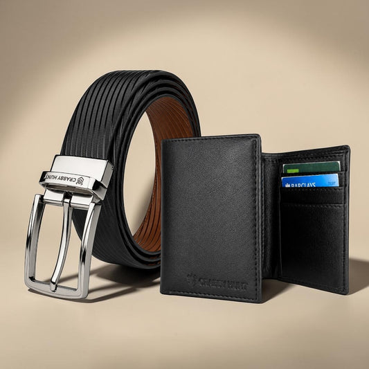 Premium Men's Leather Wallet & Belt Combo Set – Black Executive Gift Collection