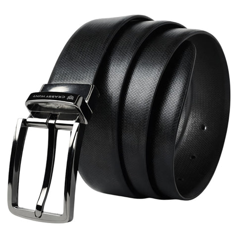 Crabby Hunt Reversible Men’s Leather Belt – Dual Color Black & Brown with Premium Metal Square Buckle