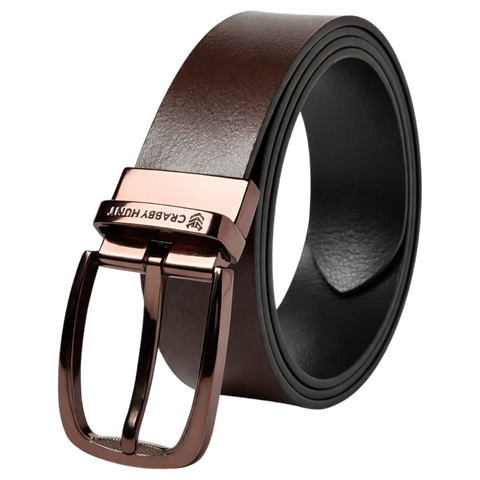 Crabby Hunt Men’s Reversible Leather Belt with Choco Gold Buckle