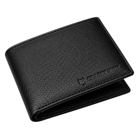 CRABBY HUNT Genuine Leather Wallet for Men | Bifold Wallet with Coin Pocket & Card Slots | Black