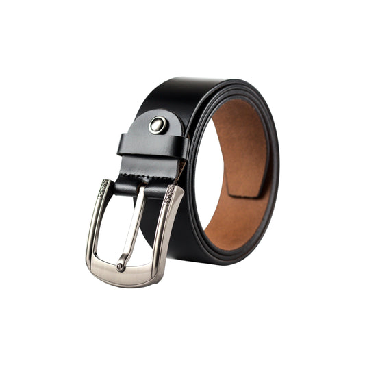 CRABBY HUNT Genuine Leather Belt for Men | 1.5 Inch Black Strap with Silver Buckle | Classic Formal & Business Wear Accessory | Durable & Stylish Gift Option