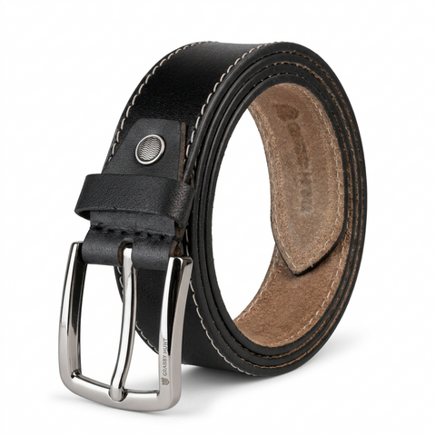 Crabby Hunt Premium Genuine Leather Belt & Wallet Combo for Men – Black Side Thread Belt & Coin Pocket Wallet