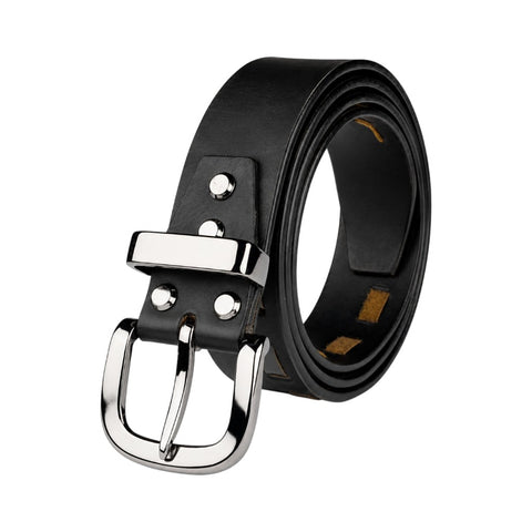 CRABBY HUNT Genuine Leather Belt for Men | Black Casual Belt with Cutout Design & Polished Metal Buckle