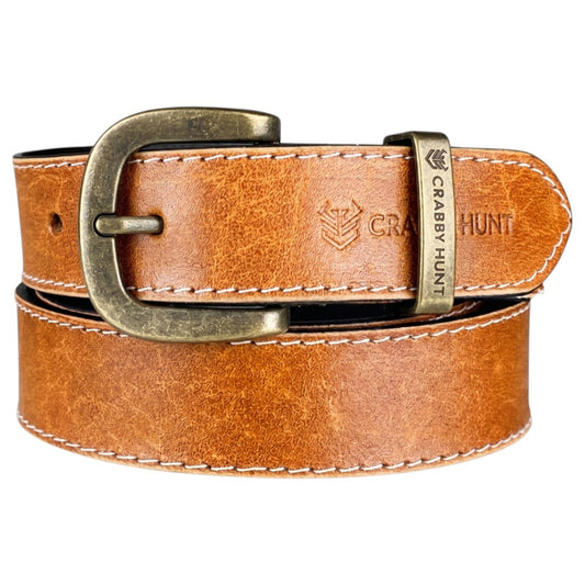 Crabby Hunt Tan Genuine Leather Belt for Men with Side Stitching