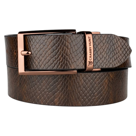Crabby Hunt Men's Reversible Italian Leather Belt – Black & Brown Textured Belt with Rose Gold Square Buckle | Premium Genuine Leather Belt for Men